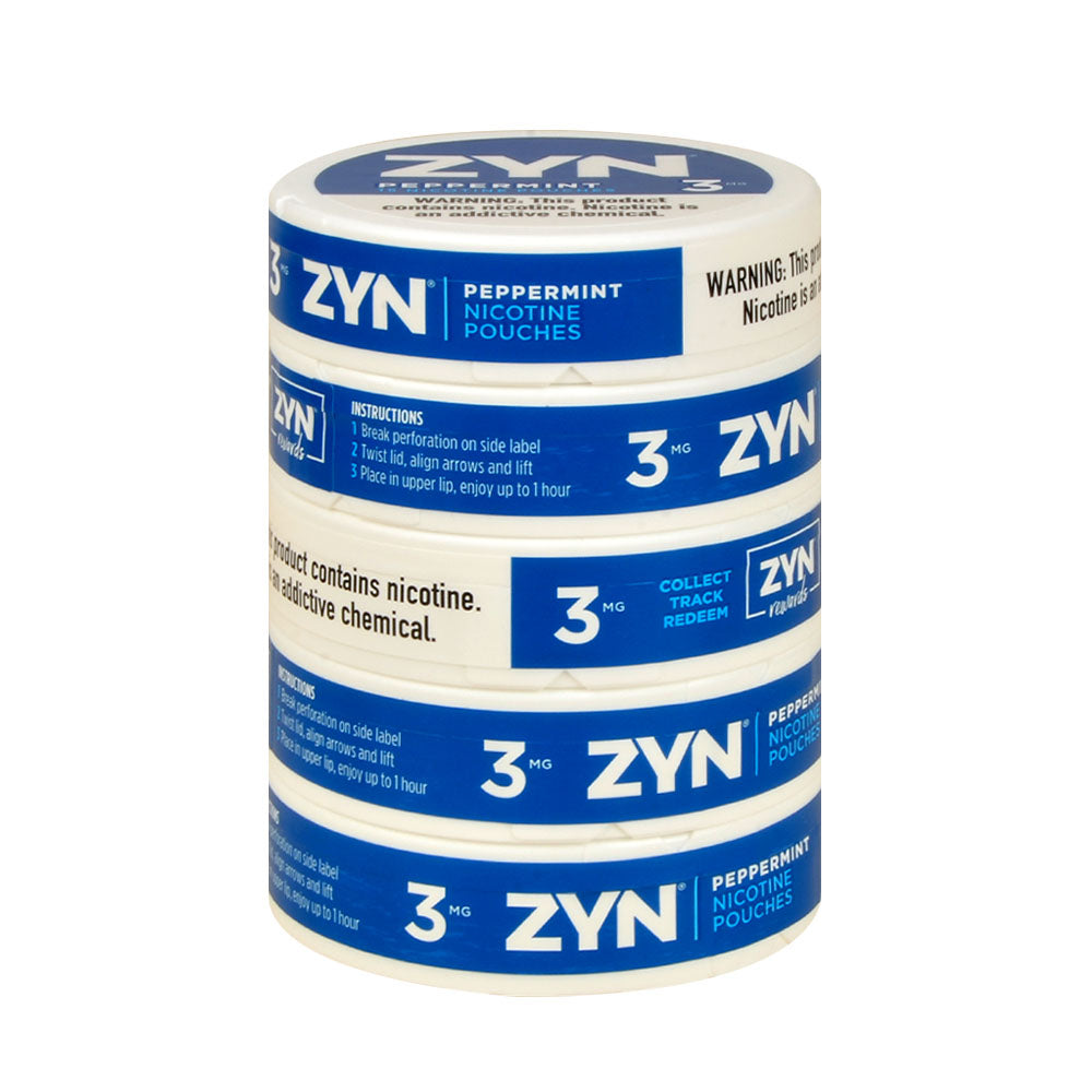 Zyn Nicotine pouches 3mg Peppermint, 5 cans