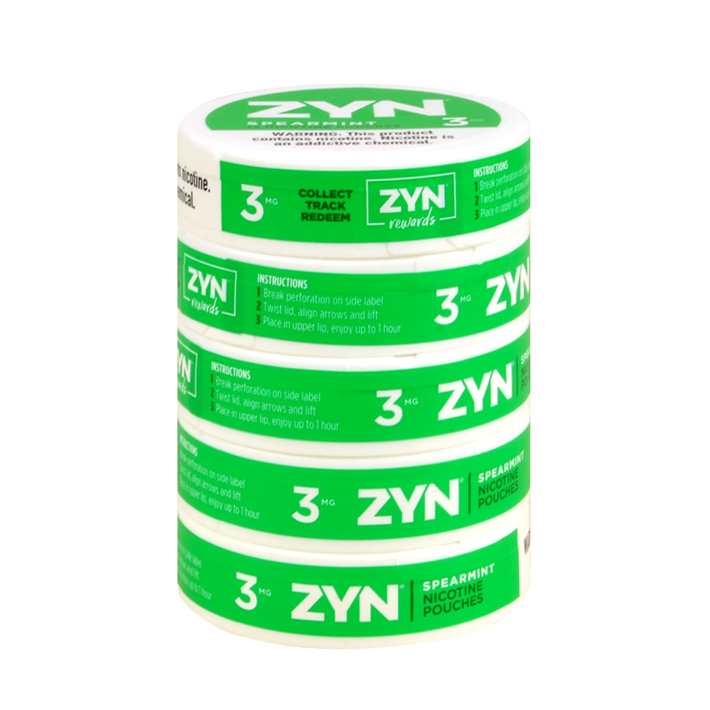 Zyn Nicotine pouches 3mg Spearmint, 5 cans