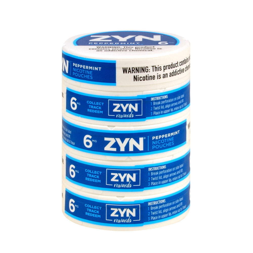 Zyn Nicotine pouches 6mg Peppermint, 5 cans