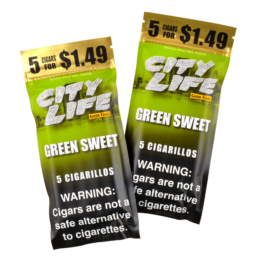 City Life Cigarillos 5 for $1.49 Green Sweet 15 Packs of 5