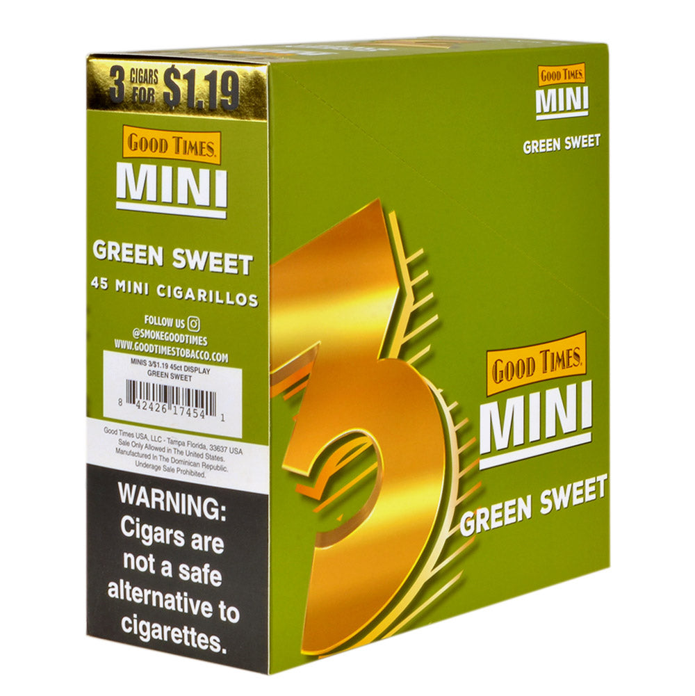 Good Times Mini Cigarillos Green Sweet Pre Priced $1.19, 15 Packs of 3 –  Tobacco Stock