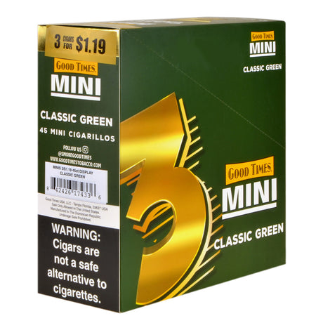 Good Times Mini Cigarillos Classic Green Pre Priced $1.19, 15 Packs of 3