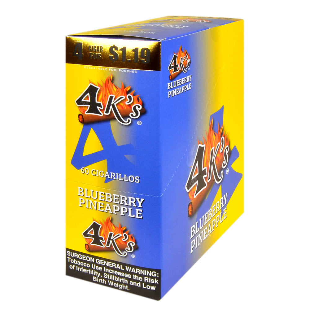 4 Kings Cigarillos 15 Packs of 4 Blueberry Pineapple, Pre-Priced $1.19