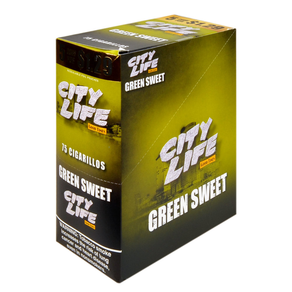 City Life Cigarillos 5 for $1.29 Green Sweet 15 Packs of 5