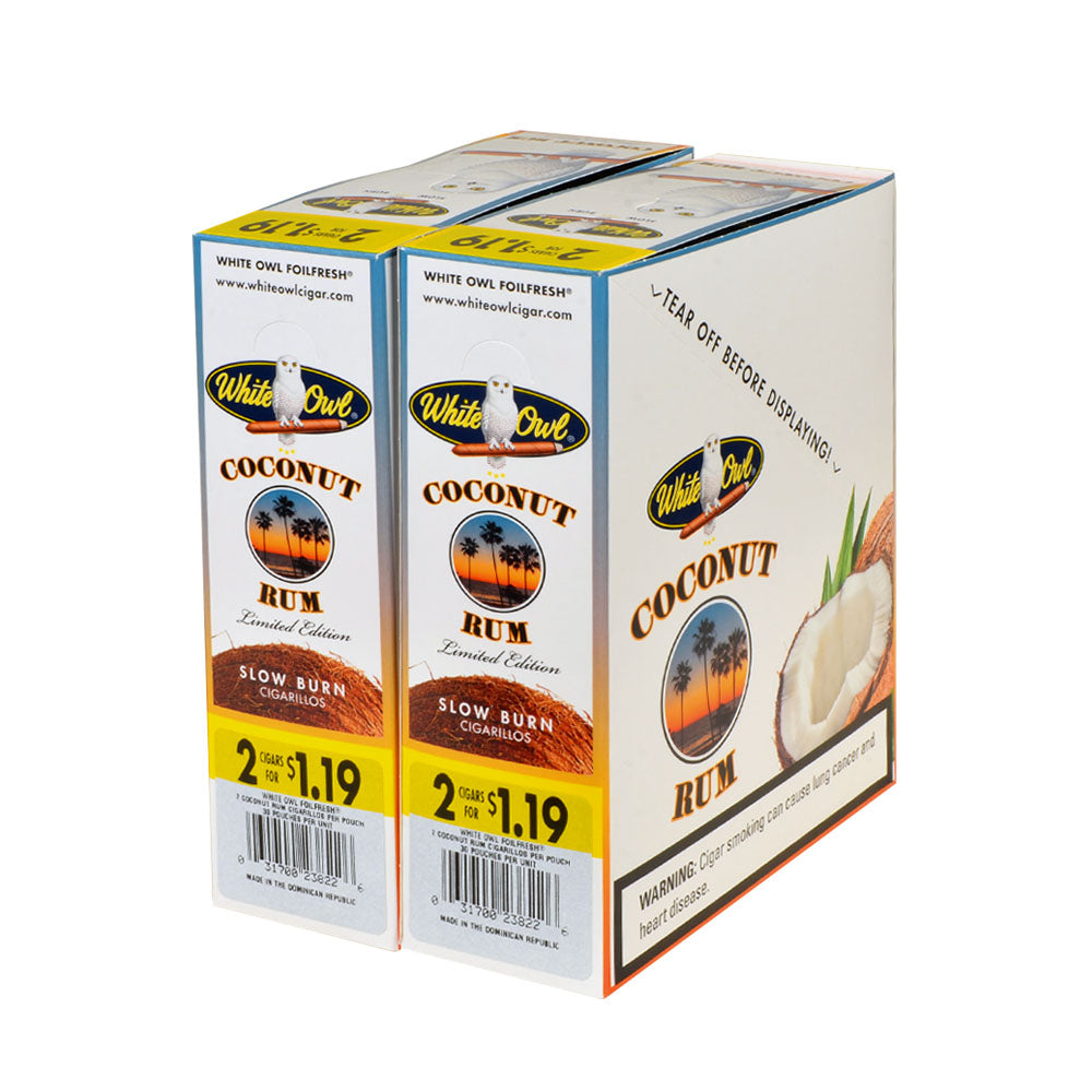 White Owl Cigarillos $1.19 Pre Priced 30 Packs of 2 Cigars Coconut Rum