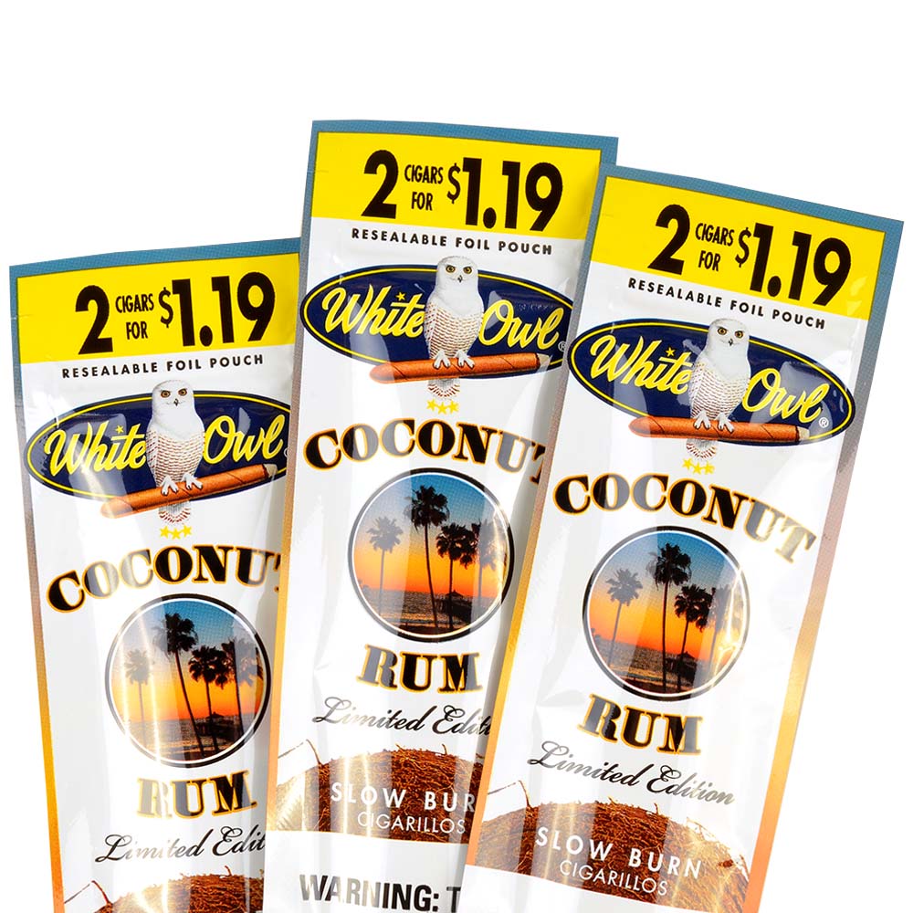 White Owl Cigarillos $1.19 Pre Priced 30 Packs of 2 Cigars Coconut Rum