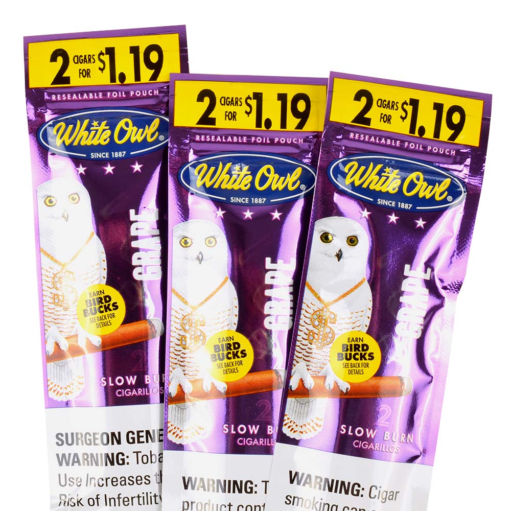 White Owl Cigarillos $1.19 Pre Priced 30 Packs of 2 Cigars Grape