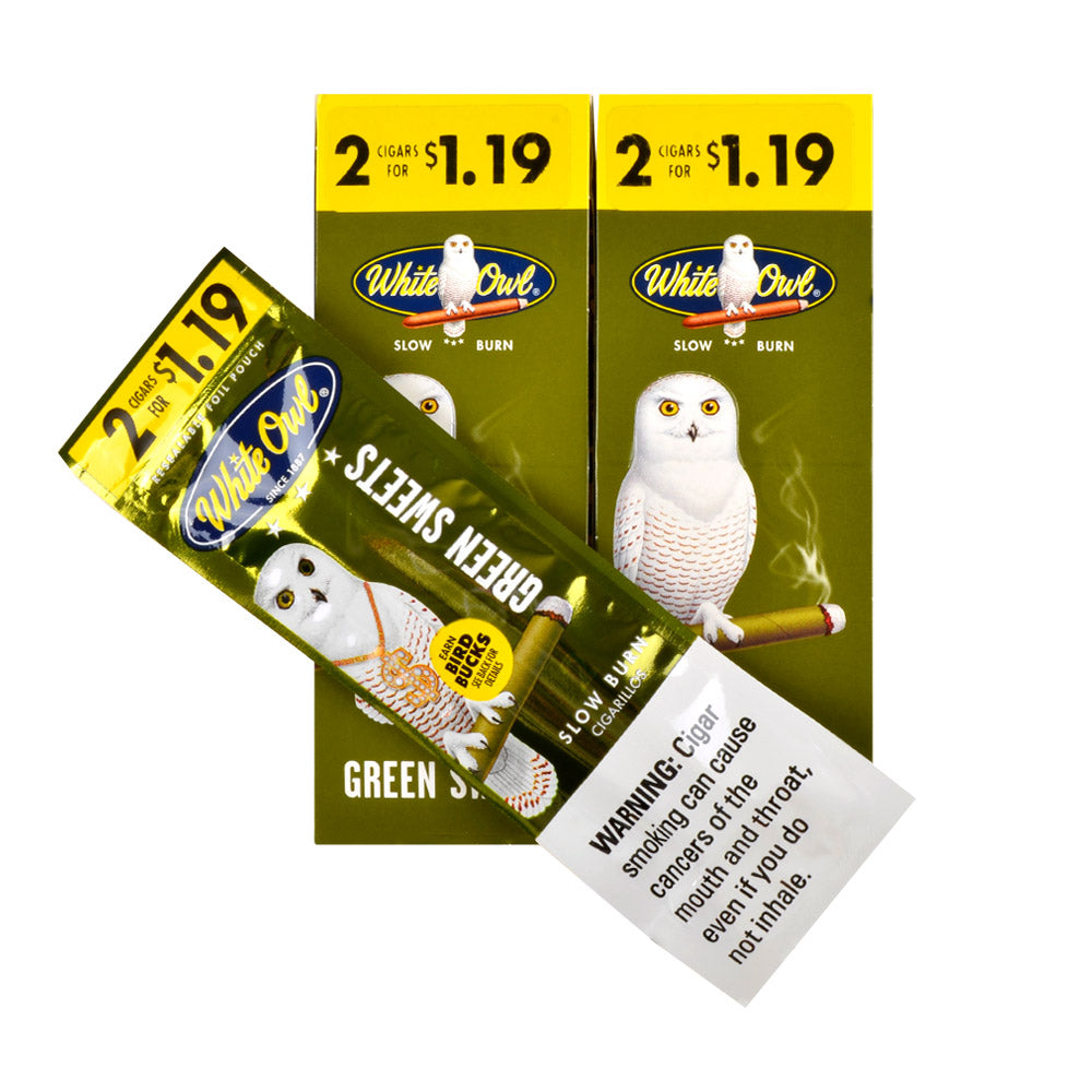 White Owl Cigarillos $1.19 Pre Priced 30 Packs of 2 Cigars Green Sweets