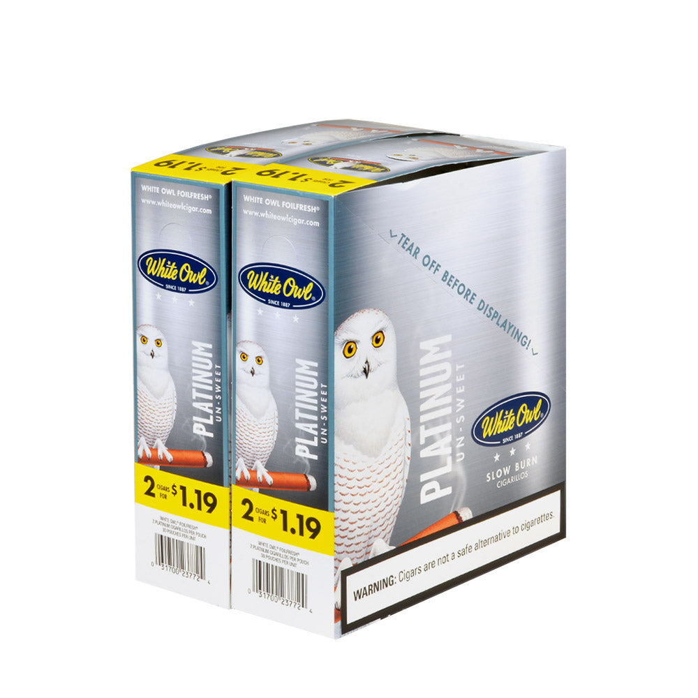 White Owl Cigarillos $1.19 Pre Priced 30 Packs of 2 Cigars Platinum