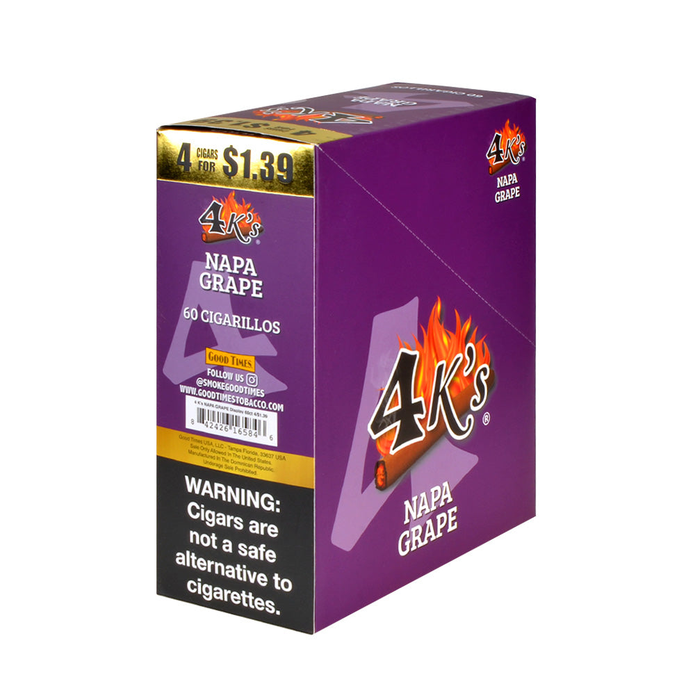 4 Kings Cigarillos 15 Packs of 4 Napa Grape, Pre-Priced $1.39