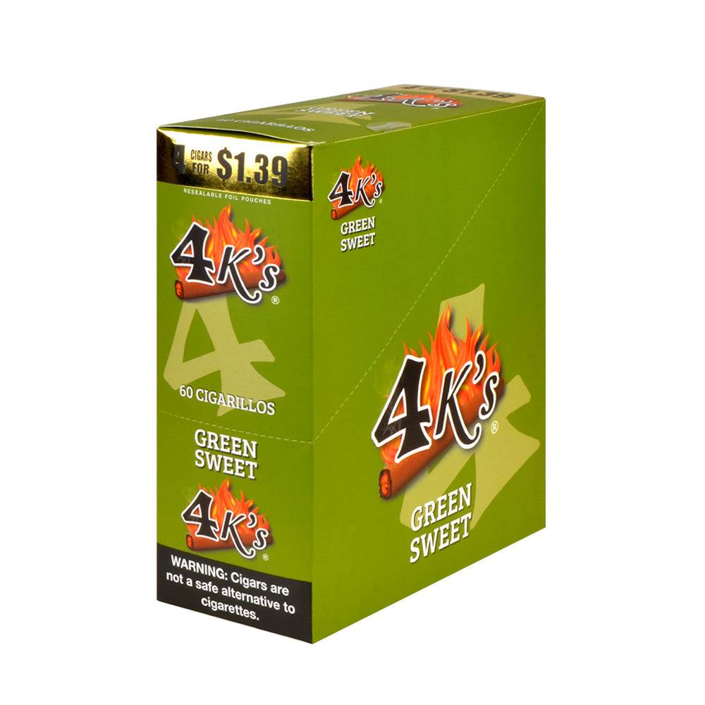 4 Kings Cigarillos 15 Packs of 4 Green Sweet, Pre-Priced $1.39