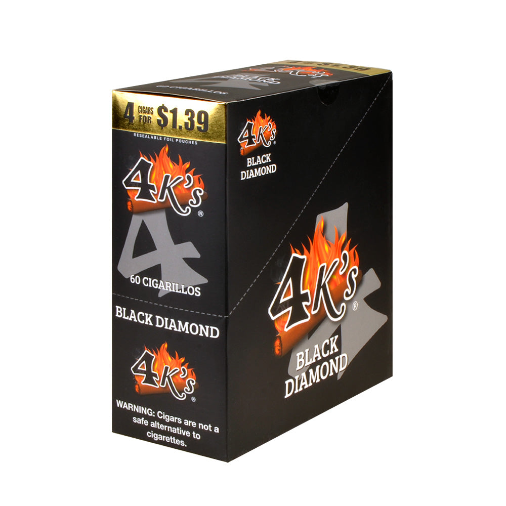 4 Kings Cigarillos 15 Packs of 4 Black Diamond, Pre-Priced $1.39