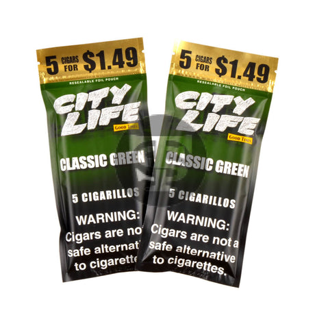 City Life Cigarillos 5 for $1.49 Classic Green 15 Packs of 5