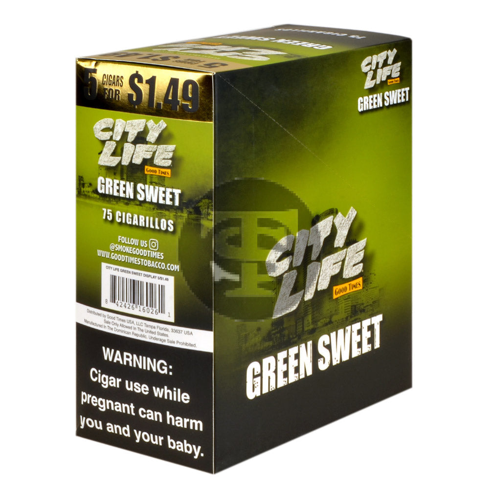 City Life Cigarillos 5 for $1.49 Green Sweet 15 Packs of 5