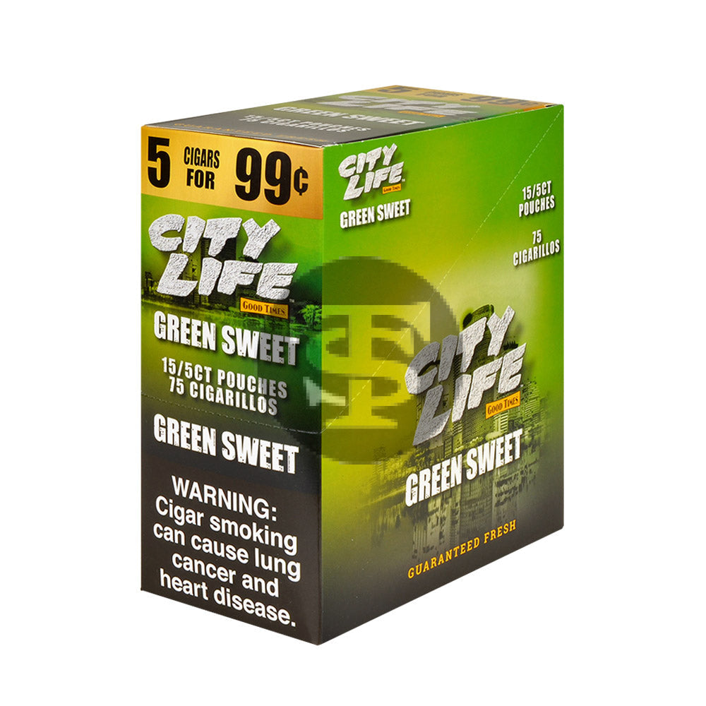 City Life Cigarillos 5 for 99 Cents Green Sweet 15 Packs of 5