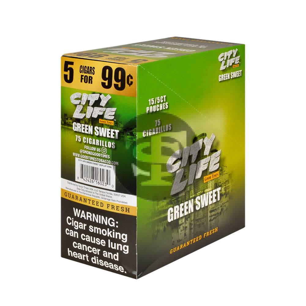 City Life Cigarillos 5 for 99 Cents Green Sweet 15 Packs of 5