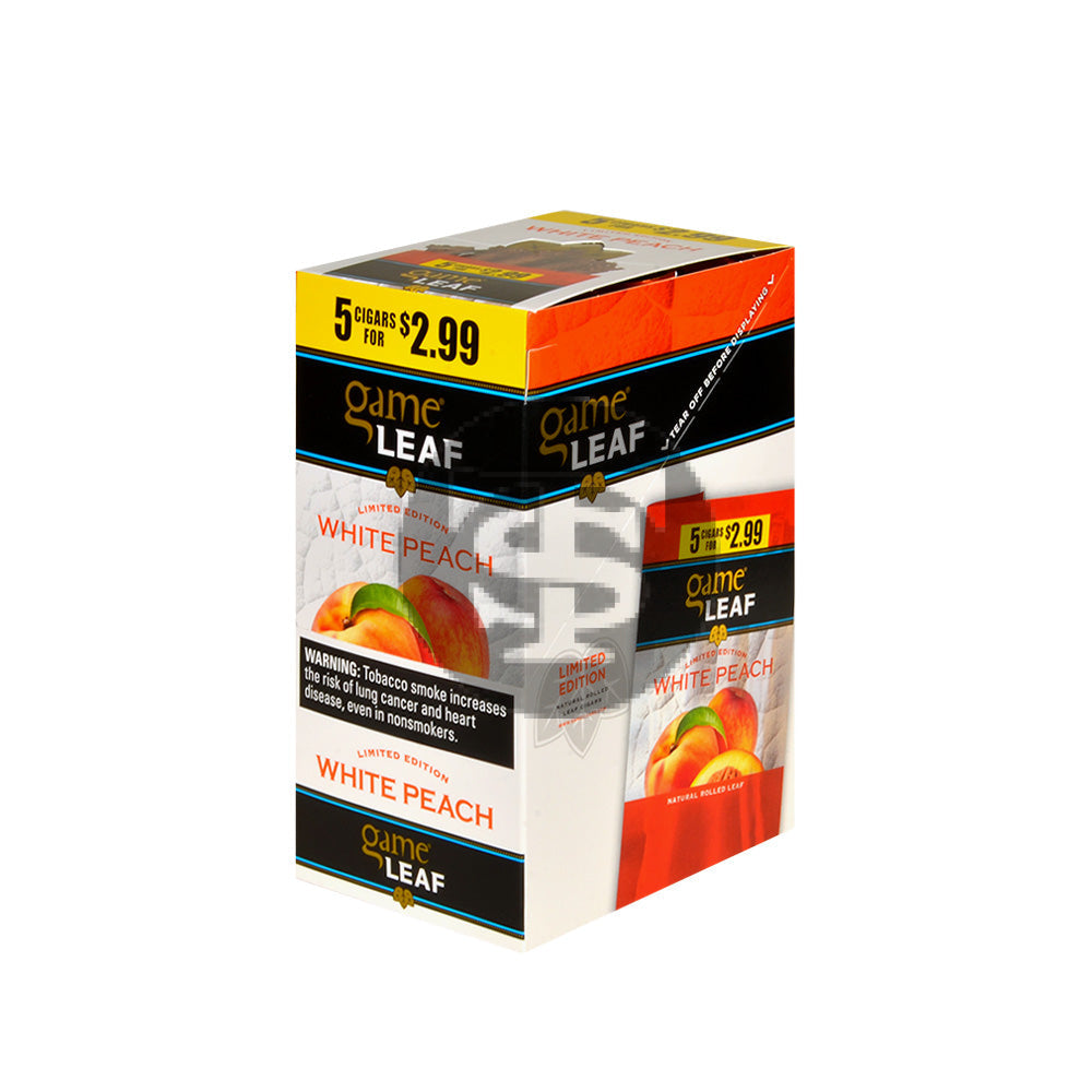 Game Leaf Cigarillos 5 for $2.99 White Peach 8 pack of 5 1