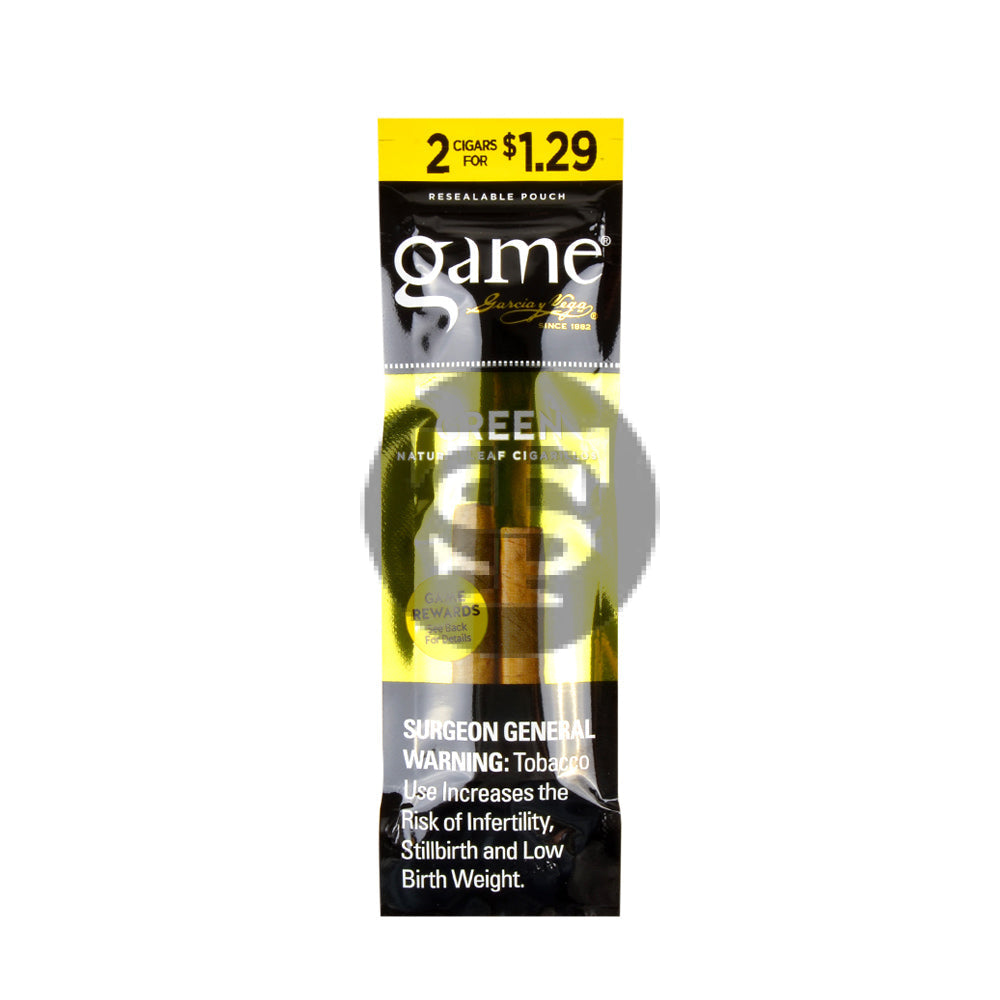 Game Vega Cigarillos Green Foil 2 for $1.29 30 Pouches of 2