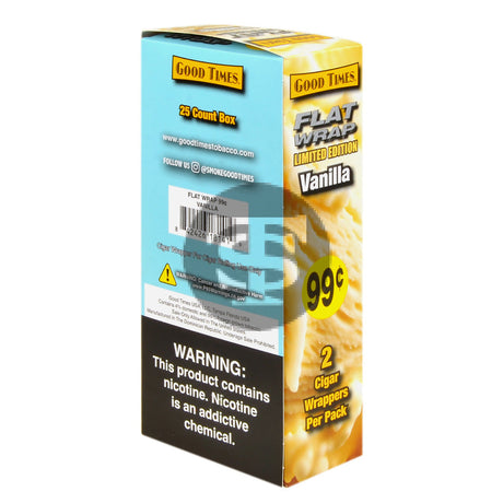 Good Times Vanilla Flat Wraps Pre Priced 25 Pouches of 2