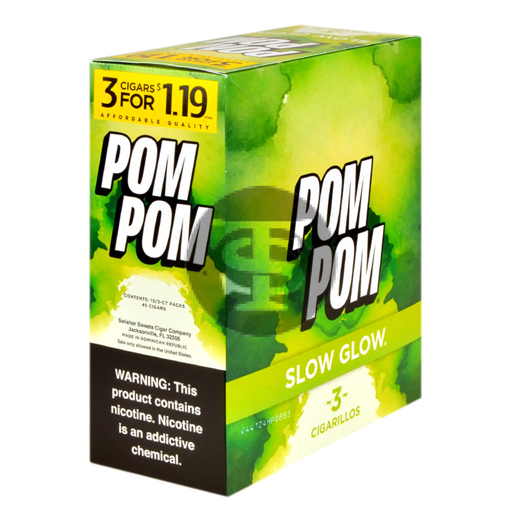 Pom Pom Cigarillos $1.19 Pre Priced 15 Packs of 3 Cigars Slow Glow