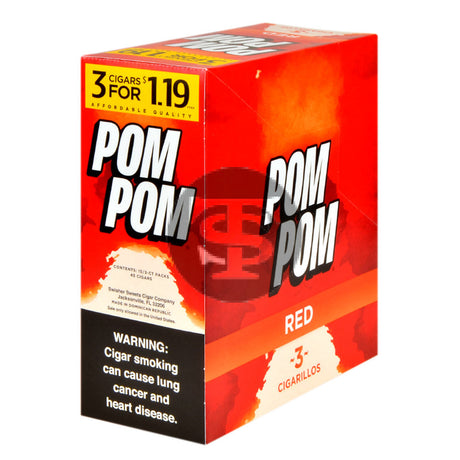 Pom Pom Cigarillos $1.19 Pre Priced 15 Packs of 3 Cigars Sweet(Red)