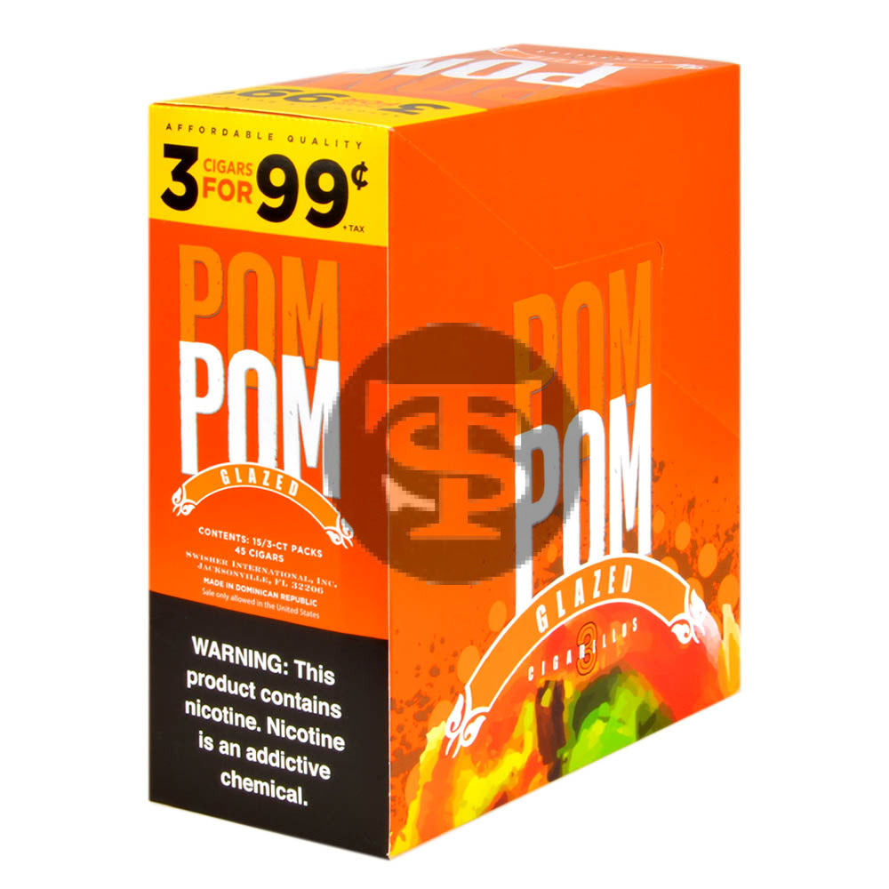 Pom Pom Cigarillos 99 Cent Pre Priced 15 Packs of 3 Cigars Glazed