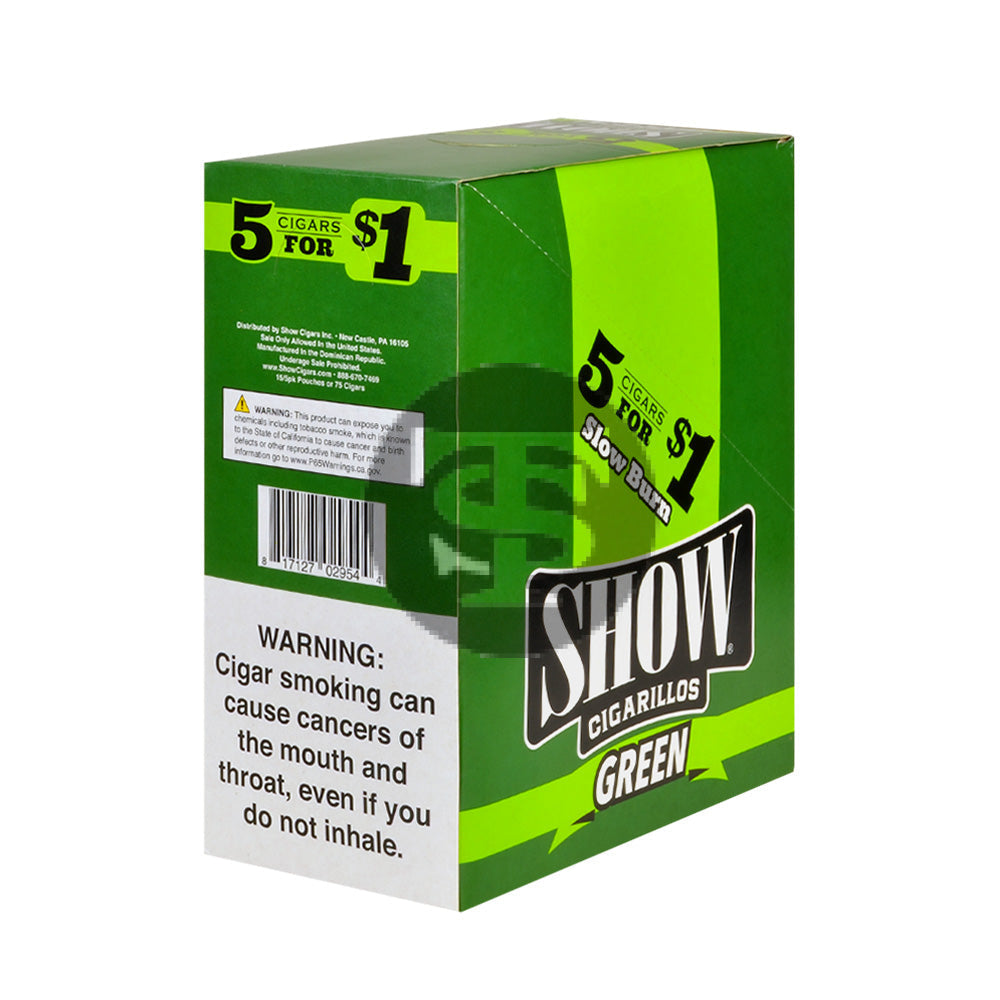 Show Cigarillos Green Sweet Pre Priced 15 Pouches of 5