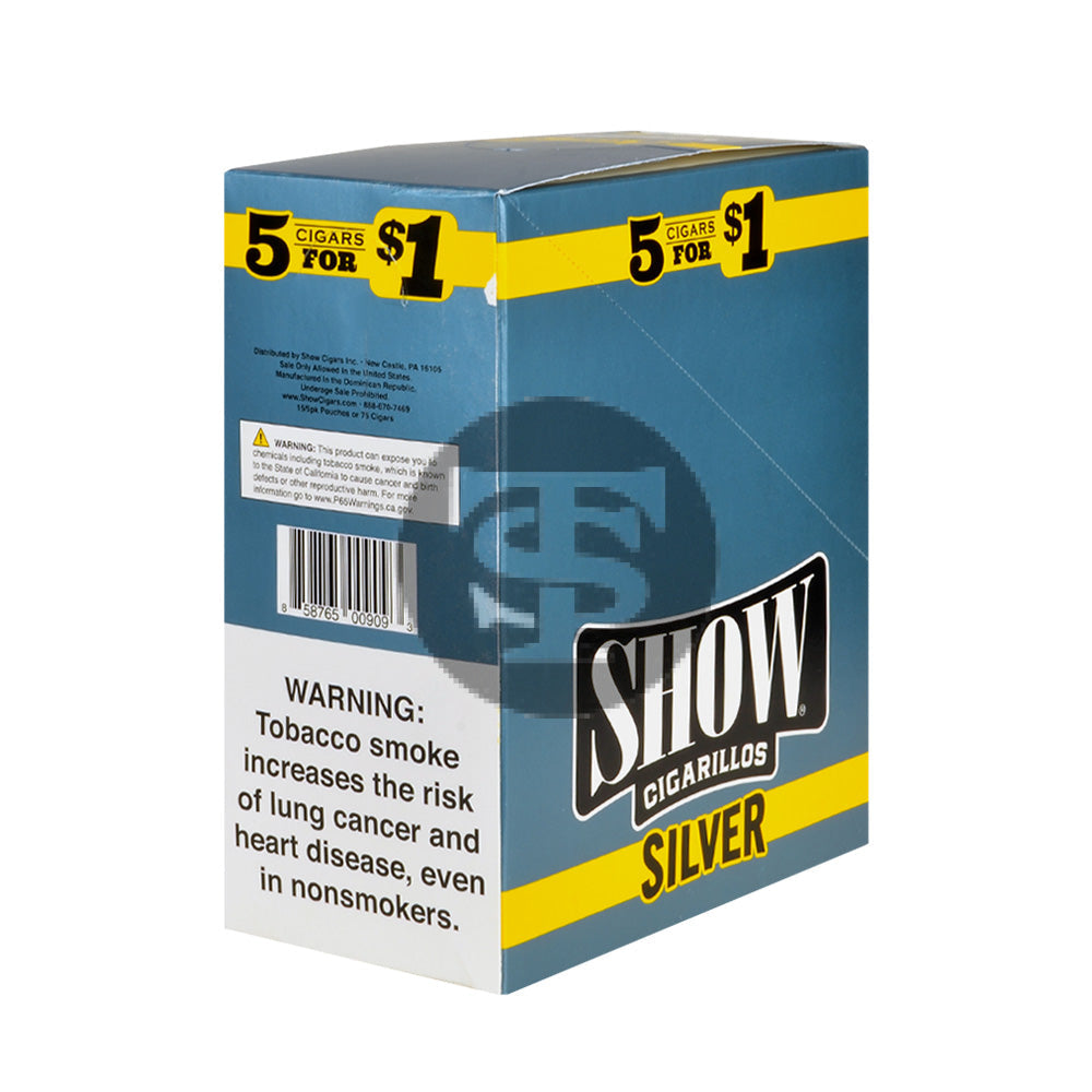 Show Cigarillos Silver Pre Priced 15 Pouches of 5