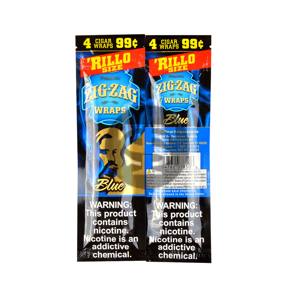 Zig Zag Rillo Size Cigar Wraps 4 for 99 Cents 15 Pouches of 4 Blue