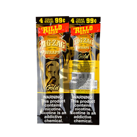 Zig Zag Rillo Size Cigar Wraps 4 for 99 Cents 15 Pouches of 4 Gold