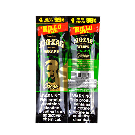 Zig Zag Rillo Size Cigar Wraps 4 for 99 Cents 15 Pouches of 4 Green