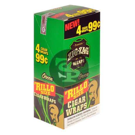 Zig Zag Rillo Size Cigar Wraps 4 for 99 Cents 15 Pouches of 4 Green 1