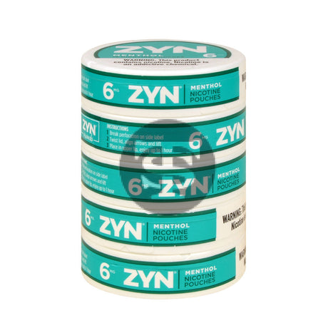 Zyn Nicotine pouches 6mg Menthol 5 cans