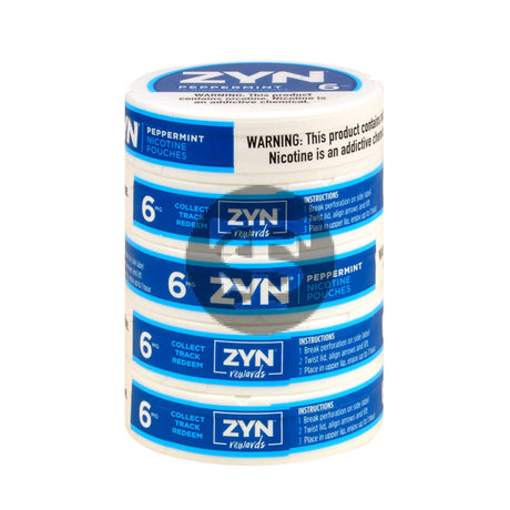 Zyn Nicotine pouches 6mg Peppermint 5 cans