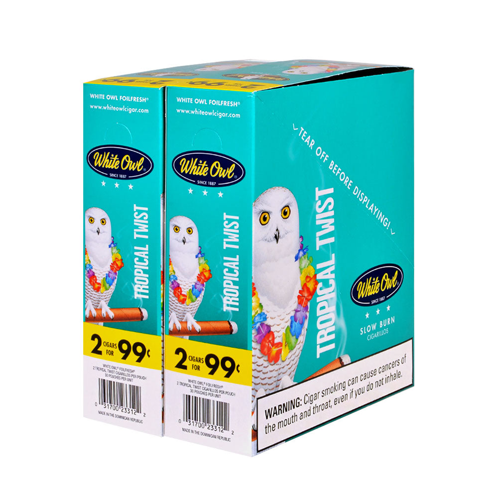 White Owl Cigarillos 99 Cent Pre Priced 30 Packs of 2 Cigars Tropical Twist
