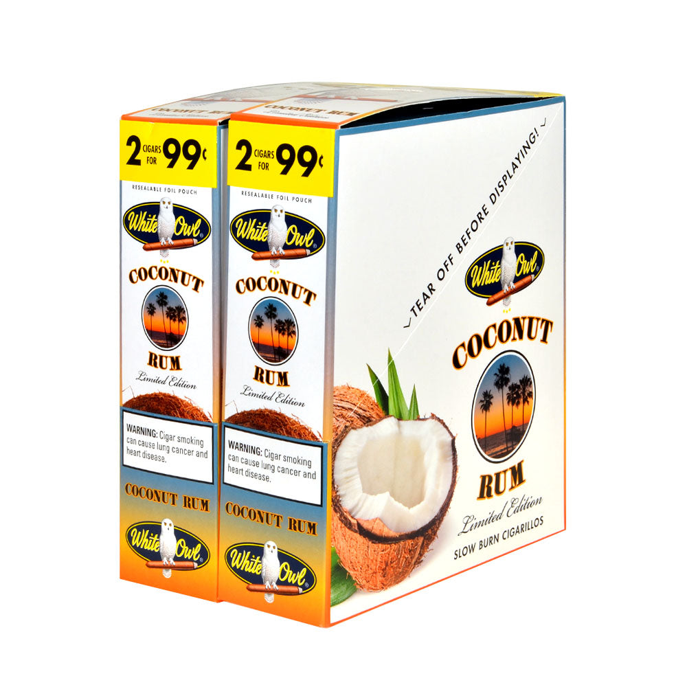 White Owl Cigarillos 99 Cent Pre Priced 30 Packs of 2 Cigars Coconut Rum