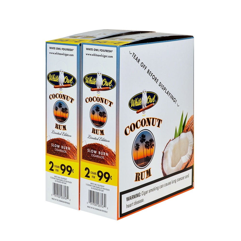 White Owl Cigarillos 99 Cent Pre Priced 30 Packs of 2 Cigars Coconut Rum