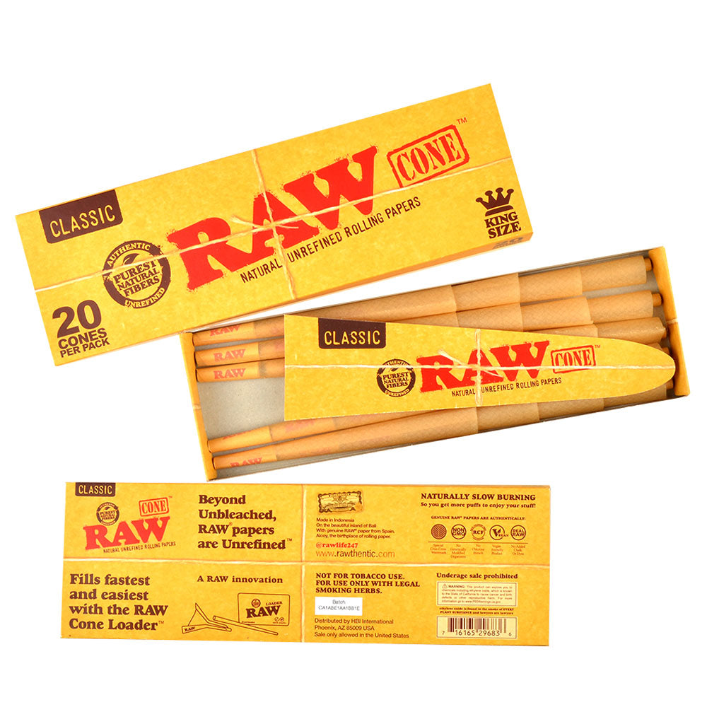 RAW Classic Pre-Rolled King Size Cones 12 Packs of 20