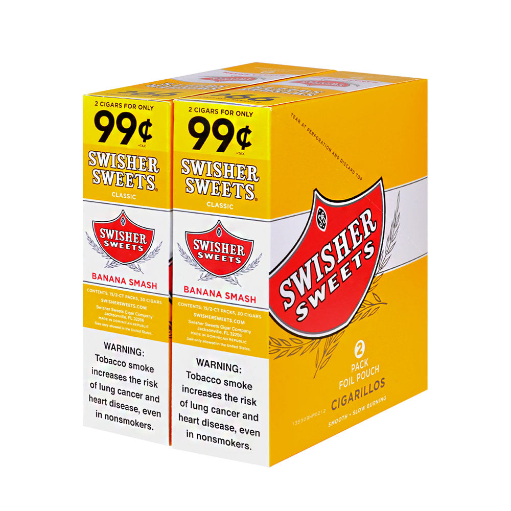 Swisher Sweets Cigarillos 99 Cent Pre Priced 30 Packs of 2 Cigars Banana Smash