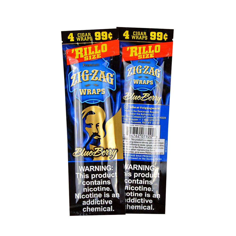 Zig Zag Rillo Size Cigar Wraps 4 for 99 Cents 15 Pouches of 4 Blueberry