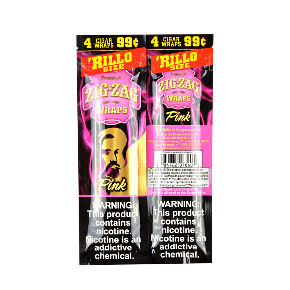 Zig Zag Rillo Size Cigar Wraps 4 for 99 Cents 15 Pouches of 4 Pink