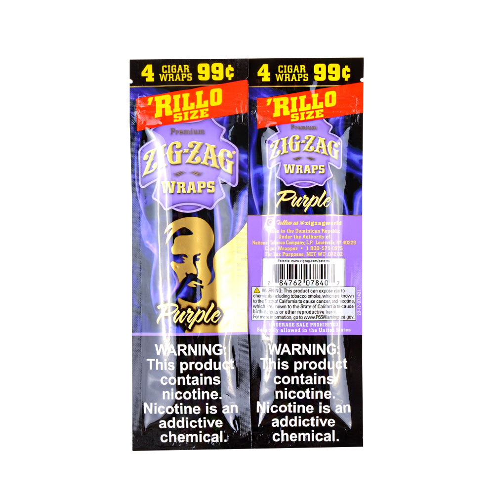 Zig Zag Rillo Size Cigar Wraps 4 for 99 Cents 15 Pouches of 4 Purple