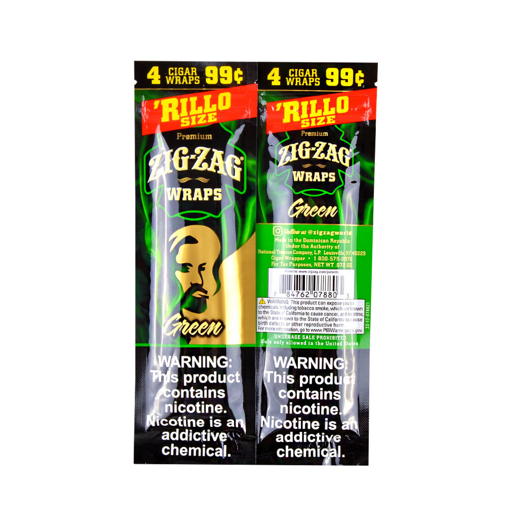 Zig Zag Rillo Size Cigar Wraps 4 for 99 Cents 15 Pouches of 4 Green