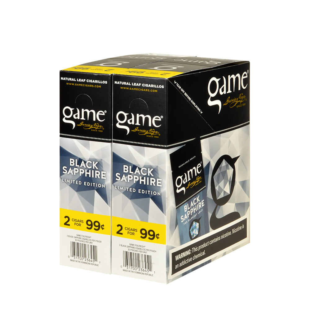 Game Vega Cigarillos Black Sapphire Foil 2 for 99 Cents 30 Pouches of 2