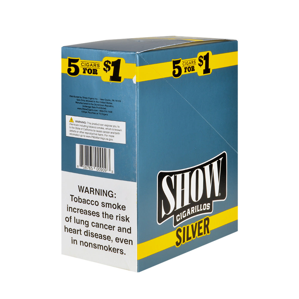 Show Cigarillos Silver Pre Priced 15 Pouches of 5