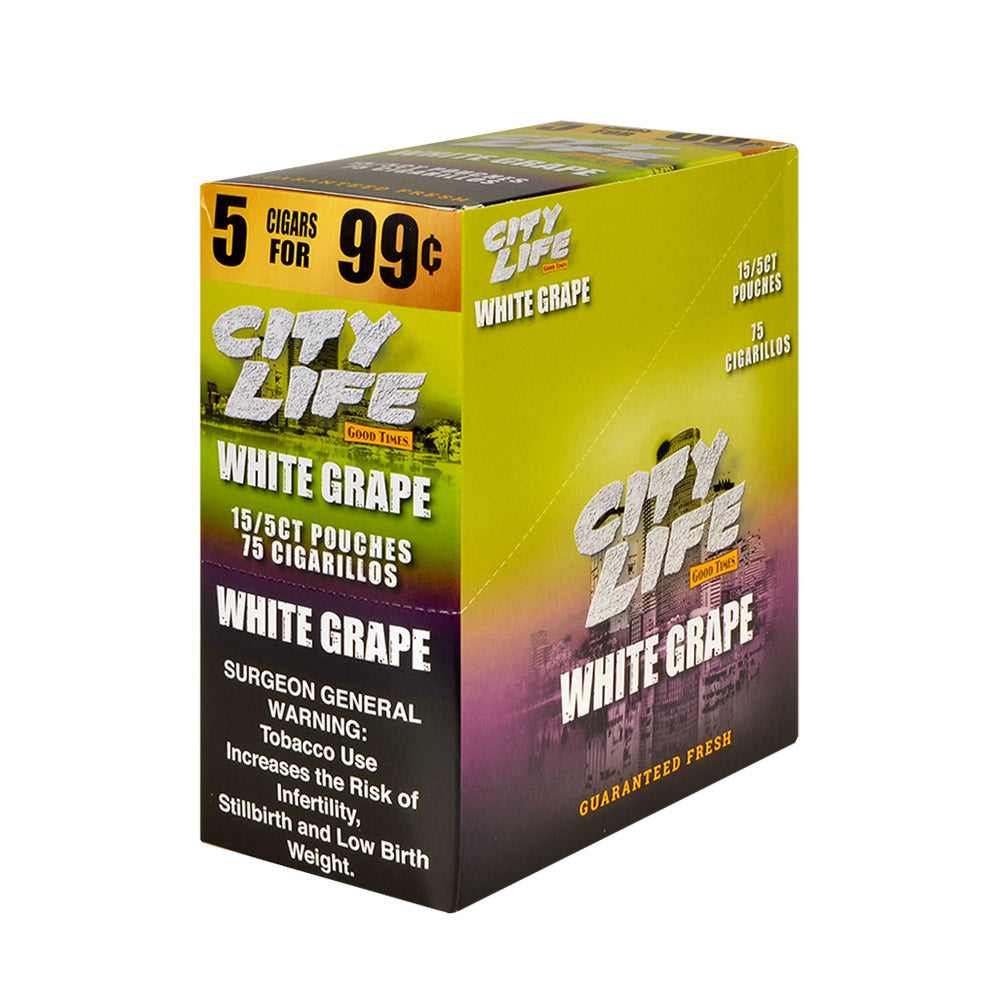 City Life Cigarillos 5 for 99 Cents White Grape 15 Packs of 5