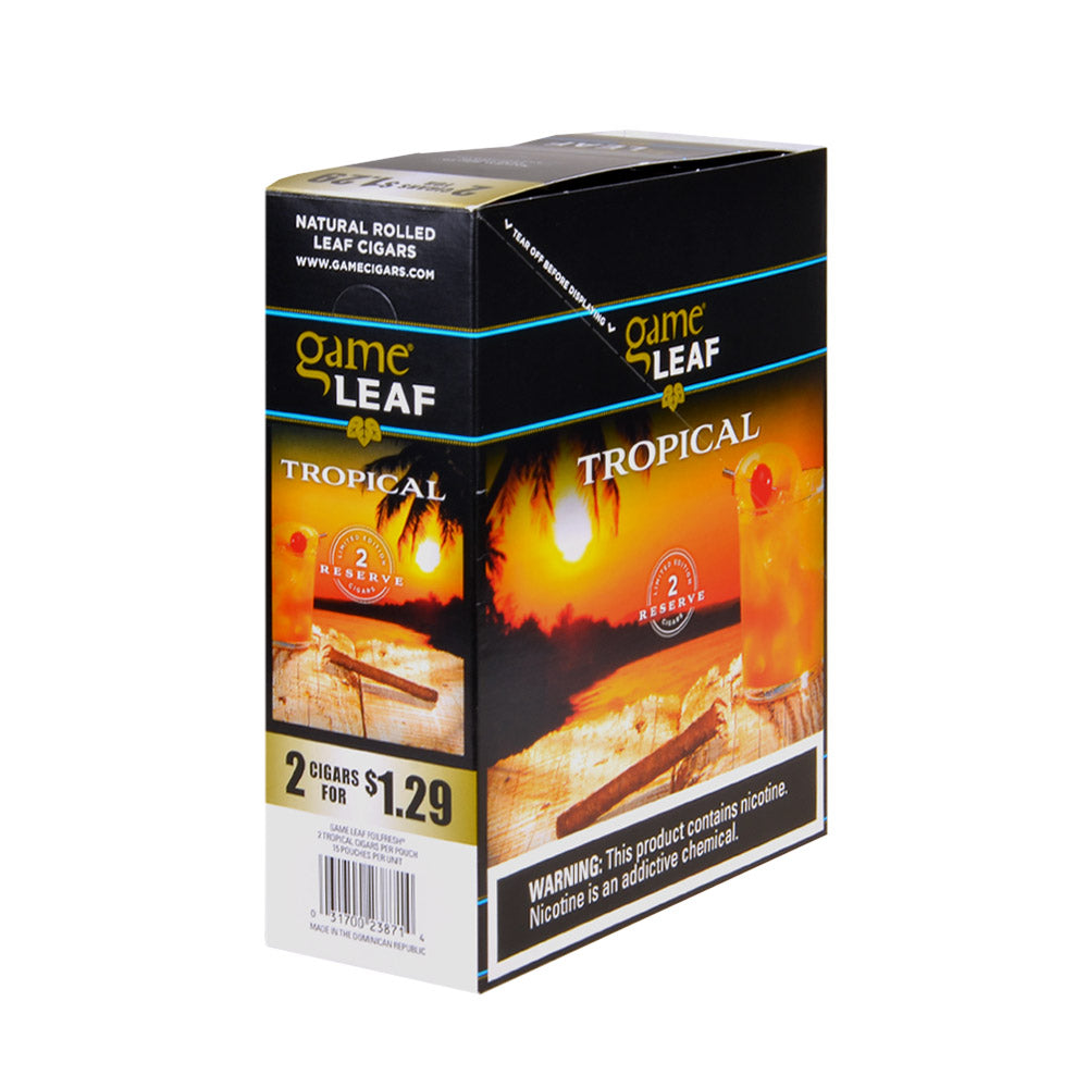 Game Leaf Tropical Cigarillos 2 for $1.29 Cents 15 Pouches of 2