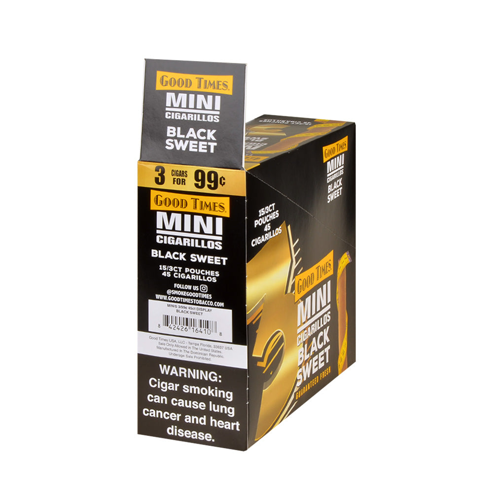 Good Times Mini Cigarillos Black Sweet Pre Priced 15 Packs of 3