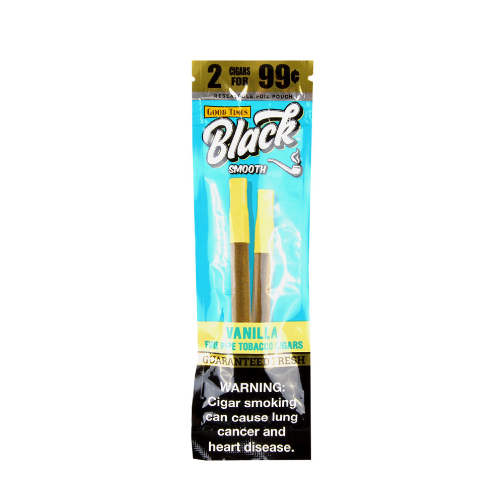 Good Times Black & Smooth Tipped Cigarillos 2/99 Cents 15 Pouches of 2 Vanilla