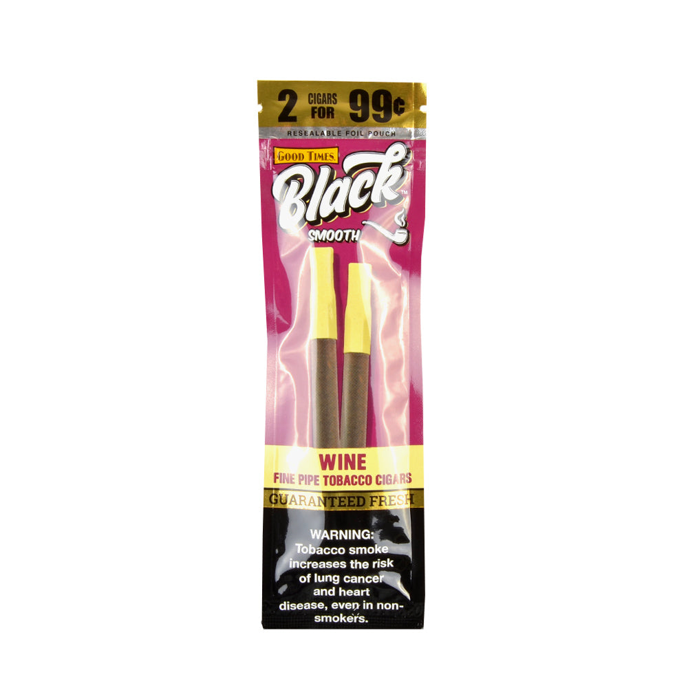 Good Times Black & Smooth Tipped Cigarillos 2/99 Cents 15 Pouches of 2 Wine